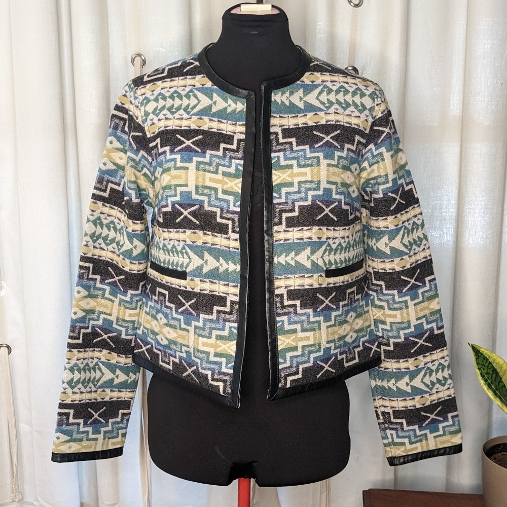 Pendleton Wool Aztec Print Open Front Jacket Small - image 2